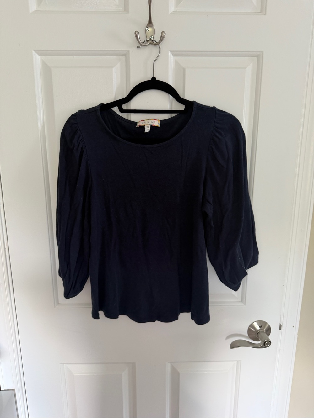 Classic Navy Puff-Sleeve Long Sleeve Tee